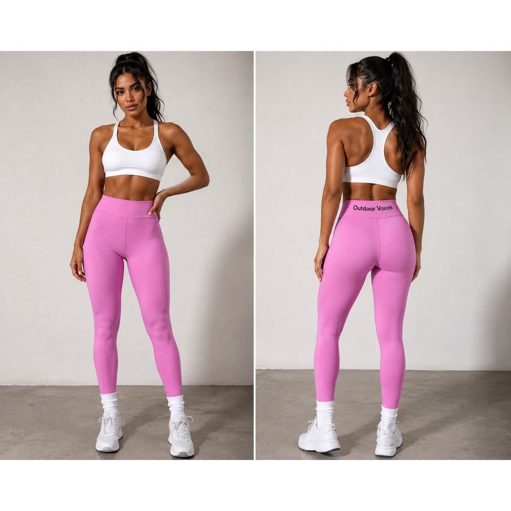 Outdoor Voices Pink Seamless Ribbed High Waisted Logo Leggings XS